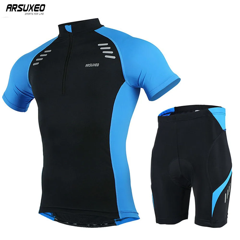 ARSUXEO Mens Cycling Jersey Mountain Bike Bicycle Short Sleeves Sets Shirts With 