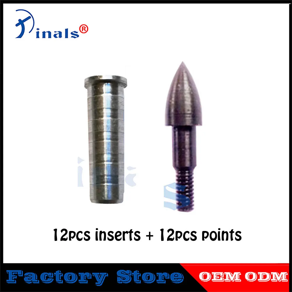 12pcs Arrow Point Tips 75gr 100gr Black + 12pcs Aluminum Inserts For Shaft Id 6.2mm Od 7.3mm 7