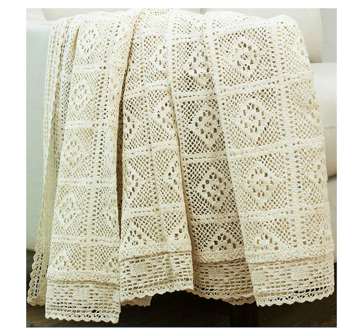  100% Cotton Knitted Lace Tablecloth Shabby Chic Vintage Crocheted Tablecloth Handmade Cotton Lace T