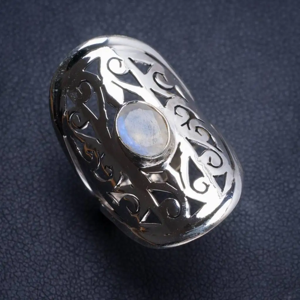 

Natural Rainbow Moonstone Handmade Unique 925 Sterling Silver Ring 7.5 Y4744