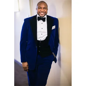 

Long Blazer Style Royal Blue Velvet Men Suit Handsome Wedding Tuxedo For Best Man Groom Terno Masculino 2019 (Jacket+Pants+Vest)