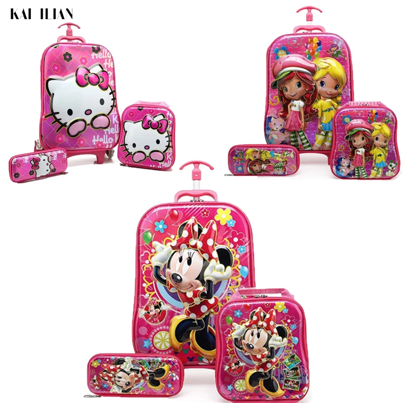 

kids Travel suitcase on wheels 3D Anime stereo Student trolley case set Cute boy girl cartoon Lunch bag pencil box children gift