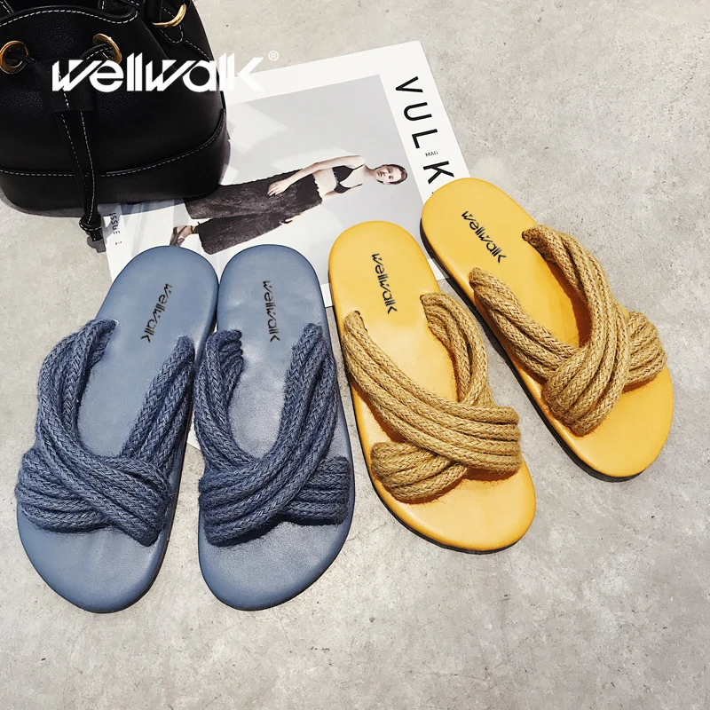 

Ladies Slippers Cross Tied Slides Shoes Women Flat Sandals Hemp Strap Slippers Female Indoor Shoes Luxury Design Slides