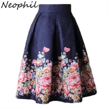 Neophil 2020 prenda de jacquard Mujer Flor para impresión falda vestido de MIDI de patinaje faldas para mujer Vintage floral alto cintura en Saias S1532