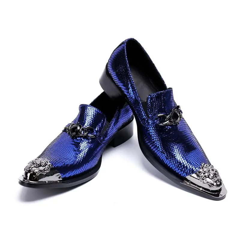

Men Blue Fashion Metal Pointed Toe Soft Leather Shoes Business Office Fashion Casual Party shoes