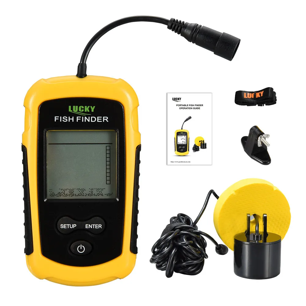 الروسية دليل! محظوظ FF1108-1 المحمولة صياد السمك سونار مسبار إنذار محول Fishfinder 0.7-100 m الصيد صدى أسلم