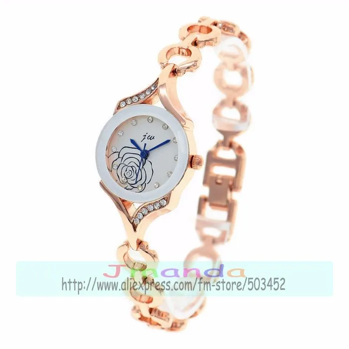 100pcs/lot JW-3580 fashion lady bracelet watch rose gold crystal strap lady watch wrap quartz fashion flower dial watch