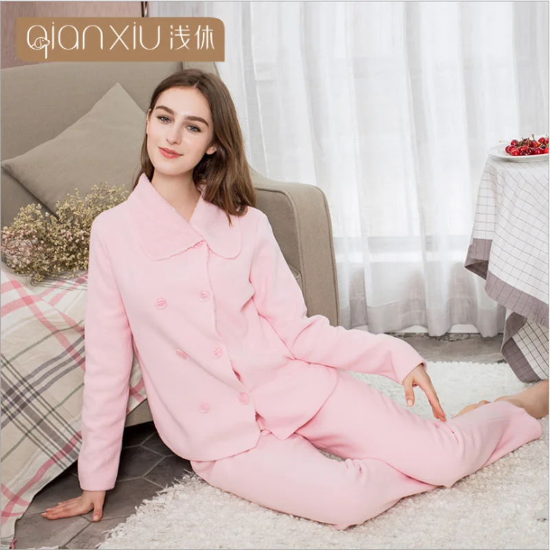 2019 Winter Ladies Fashion Pajama sets Women Warm Lambs Sleepwear Suit