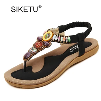 

Size 35-42 Summer Bohemia Flat Sandals Women Flip Flops Elastic Band Thongs Wear-Resistant Soft Sole Outdoor Casual Shoes Woman