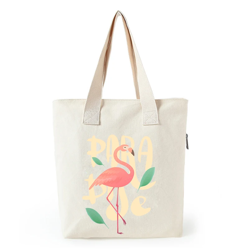 Flamingo print canvas tote bag customized eco bags custom made shopping bags with logo  Dachshund Shepherd Dog Poodle (6)