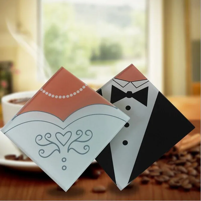 

CFen A's Glass Wedding Coasters Drinks Tea Cup Holder Mat Pad drink coasters Wedding Table placemat decor Wedding gifts