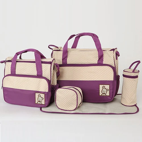 7 цветов, 5 шт./компл., Высококачественная сумка-тоут для малышей, сумки для подгузников на плечо, прочная сумка для подгузников, сумка для мамы и малыша, прогулочная коляска - Цвет: purple
