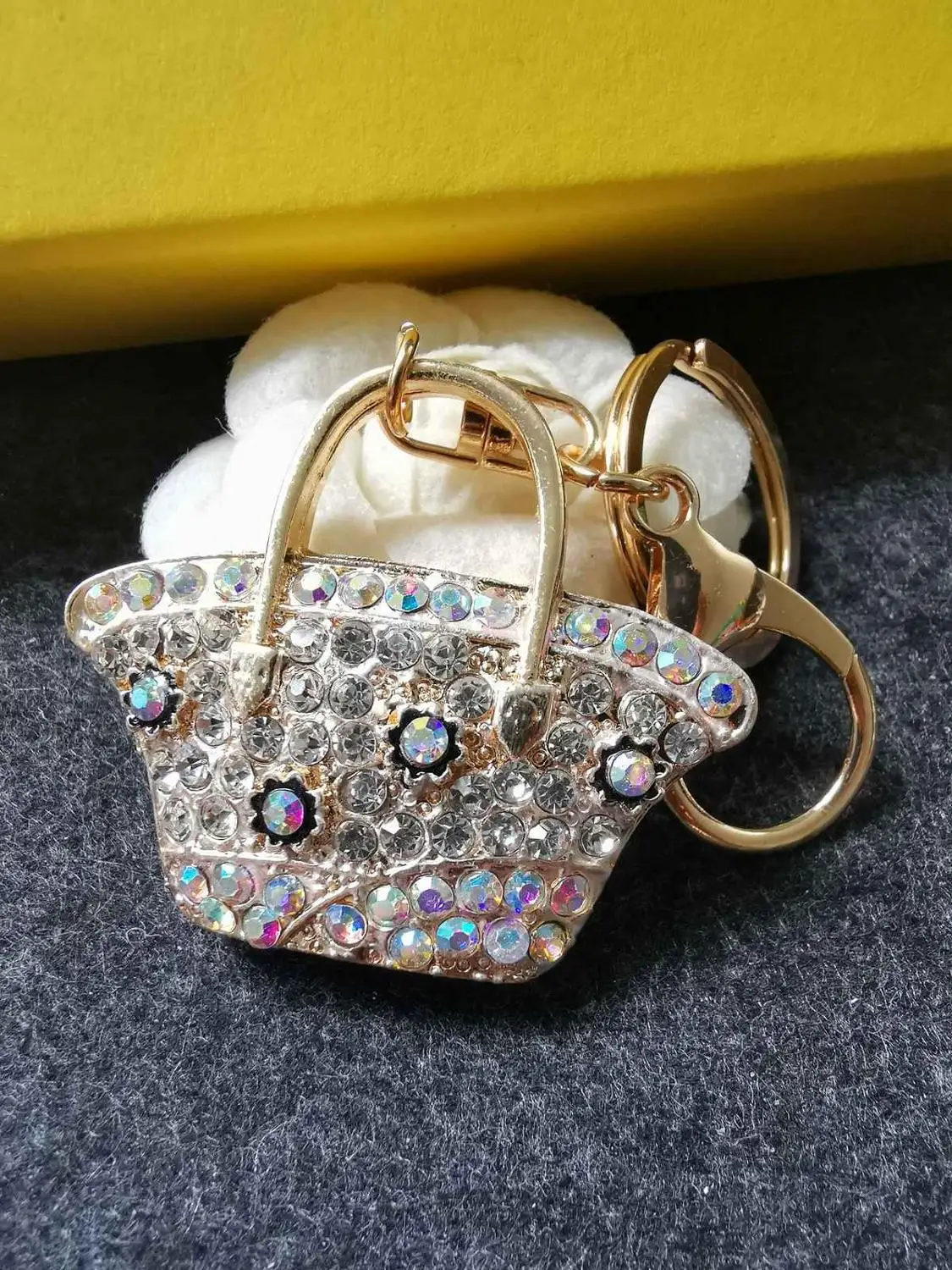 

Min.15$ mix order Rhinestone handbag shoulder bag Keychain key ring zinc alloy diy decoration 54mm*46.5mm