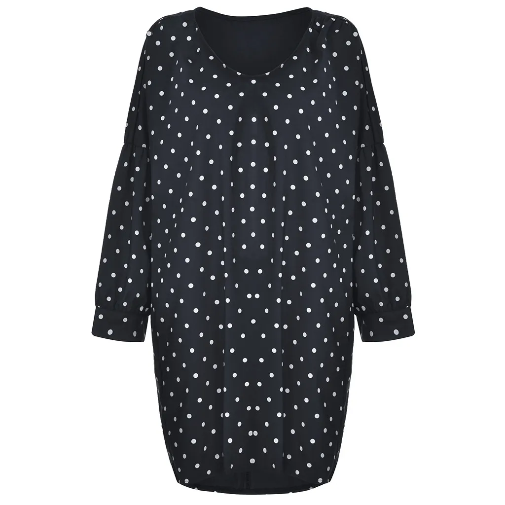 Women Size Loose Polka Dot Long Sleeve V-neck Mini Length Dress plus size dresses for women Dress sukienka robe party dress