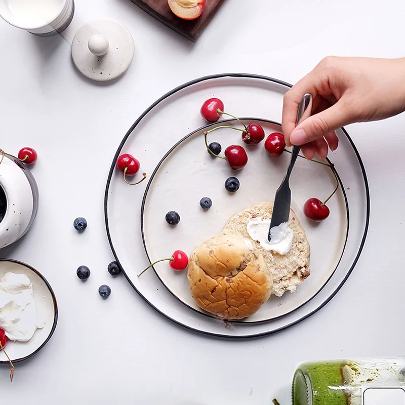 

Natural Glaze Japanese Ceramic Rough Pottery Round Plate Dish Household Breakfast Steak Vegetables Food Tableware Dish Saucer