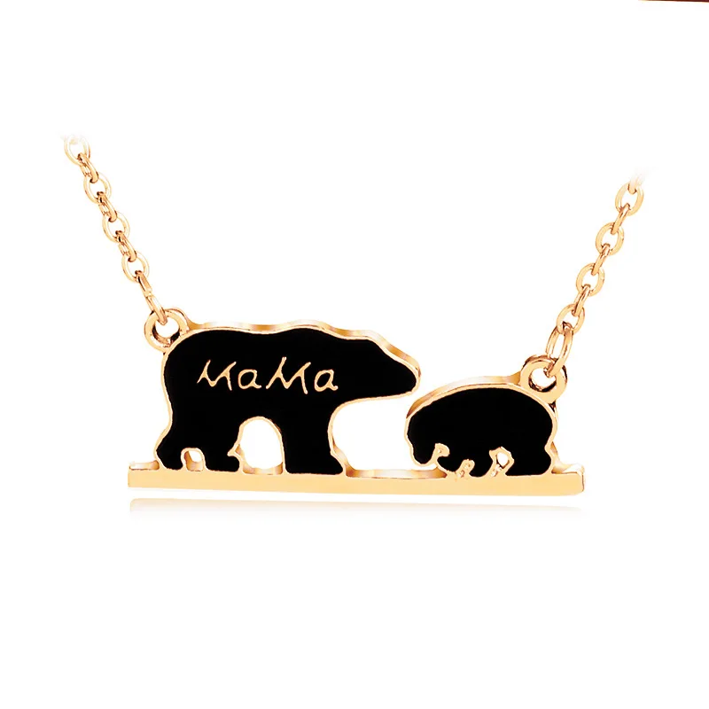 

2019 Hot MaMa bear Stereo Black Pendant Necklace Gold silver Family Love Forever Women Necklace Jewelry trinket