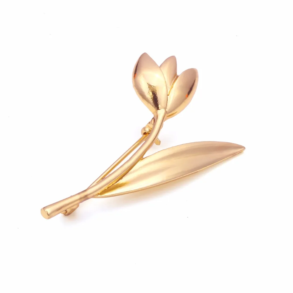 Simple Vintage Broches Mujer Pin flower Leaf Brooch Gold Color Brooches Pins Exquisite Collar For Women Dance Party Accessories