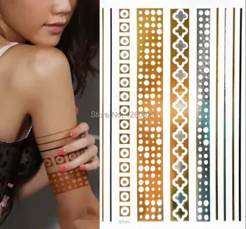 

4sheets Sliver Gold Metallic Tattoo Jewelry Temporary Flash Tattoo Arm Chain