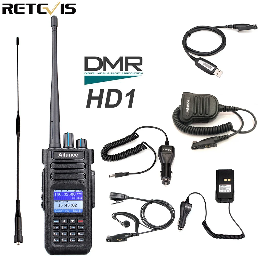 Retevis Ailunce HD1 Dual Band DMR Radio Digital Walkie Talkie (GPS) VHF UHF Hf Transceiver Ham Radio Amateur +Accessories