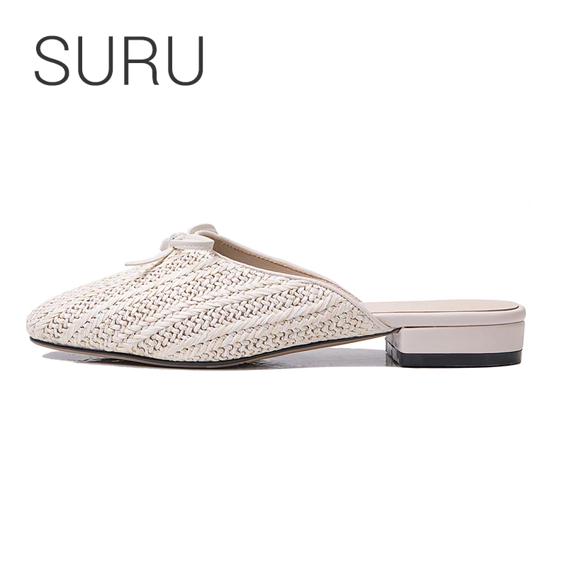 

SURU Butterfly Knot Details Espadrilles Mules Women Summer Sliders Shoes