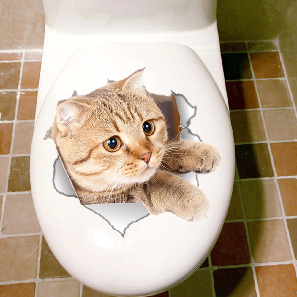 

Hole View Cute Cats Dog Wall Stickers 3D Wall Sticker Hole View Bathroom Living Room Home Decor Decal Animal Art Sticker Poster