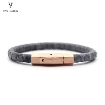 

Genuine Grey Python Skin Leather Bracelet With Magnet Buckle For Famous Watch High Quality Luxury Python Bracelets For Men