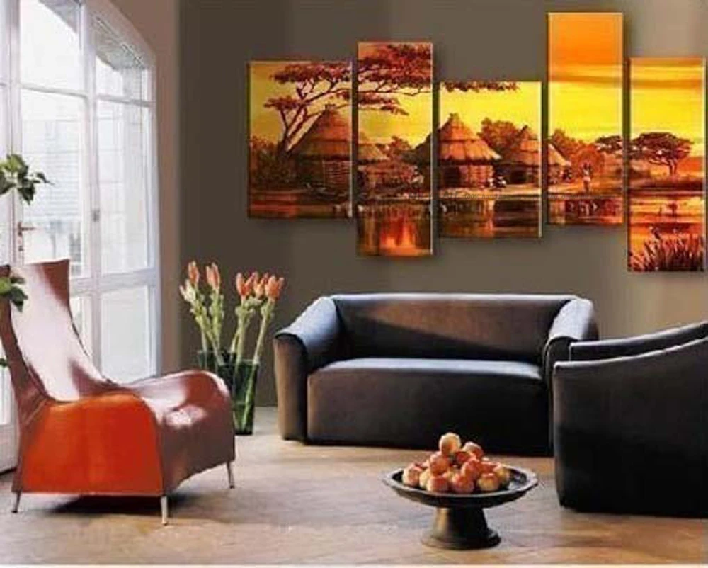 5 piece canvas wall art Modern large abstract africa wall deco living