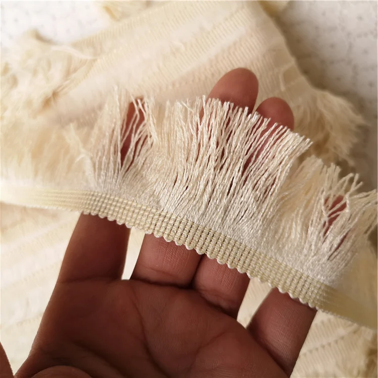 

Beige lace tassel Ribbon cotton tassels trimming fringes tassel lace for sewing bed clothes curtains DIY accessories Decor