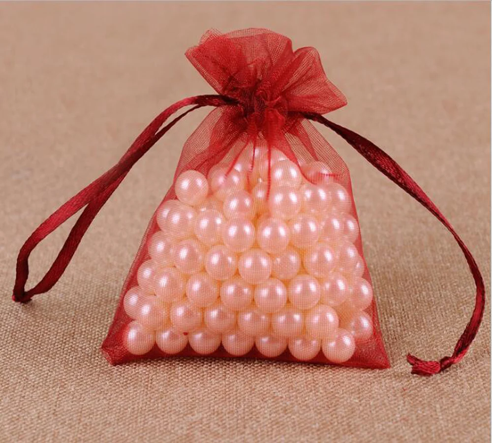 Бытовая 100 шт Выдвижной винно-красный маленькая Большая Сумка из органзы для свадебной вечеринки рождественские подарочные сумки ювелирные изделия Упаковочные мешочки сумочки