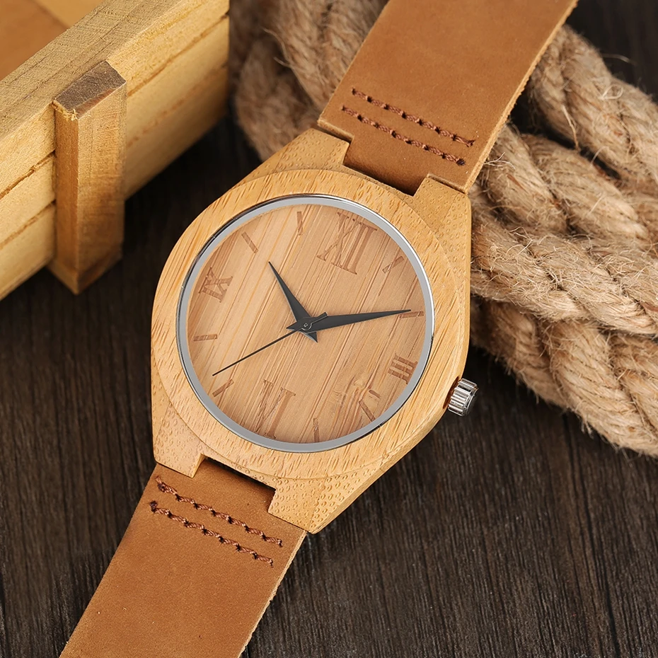 Vintage Mens Wood Watch Minimalism Simple Handmade Carving Quartz Wooden Bamboo Women Sports Clock with Genuine Leather Gift Bag 2017 (11)