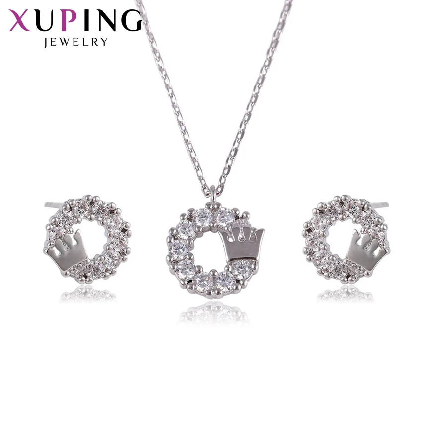 Xuping Jewelry Fashion Elegant Round Design Shiny Zircon Jewelry Set