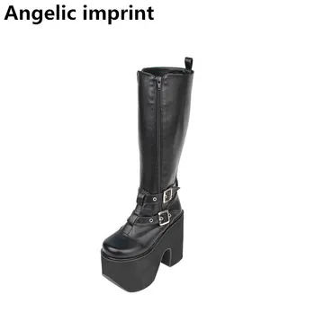 

Angelic imprint mori girl Women punk motorcycle cool boots lady lolita Boots woman super high trifle heels pumps shoes 15cm heel