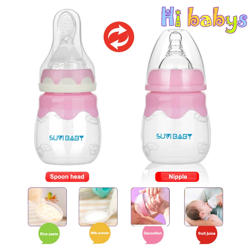 2pcs Nipple Baby Bottle and Silicone Feeding Spoon Infant Nursing