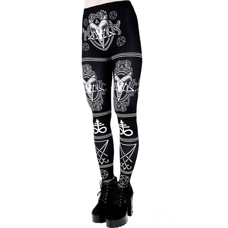 Gothic Ouija Printed Leggings Goat Horn Workout Pants Women Elastic Hexagram Trousers Black Bottoms Female workout leggings