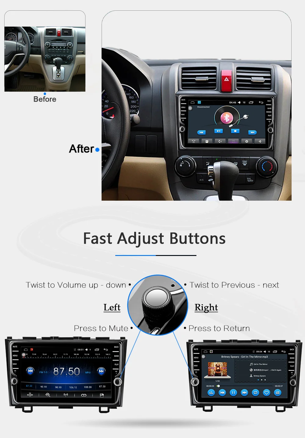Clearance Funrover IPS Android 8.0 Car dvd multimedia player For Honda CRV 2006-2011 with car radio video player gps navigation 2 din RDS 3