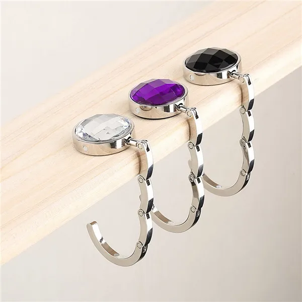 

100PCS Hot Sale Colorful Crystal Alloy Purse Bag Handbag Hanger Cabide Folding Portable Hook Holder Ganchos Para Parede