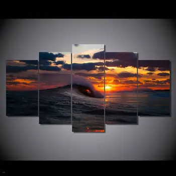 

Hd Printed Sunset Waves 5 Piece Picture Painting Wall Art Room Decor Print Poster Picture Canvas Free Shipping/90783