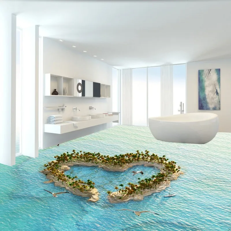 

Free Shipping custom Love island sea seagull wallpaper 3D stereo bathroom shopping mall flooring self adhesive mural