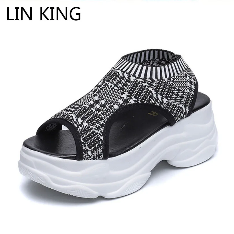 

LIN KING New Leisure Mixed Color Women Sandals Height Increase Platform Sandals Slip On Lazy Summer Loafers Woman Wedges Shoes