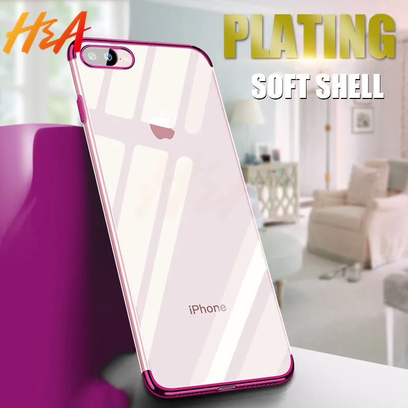 Koop H amp; EEN Luxe Ultradunne Plating Telefoon Case Voor iPhone 7 8 6 6 s Plus Transparante TPU beschermhoes Voor iPhone 8 6 7 Plus Gevallen