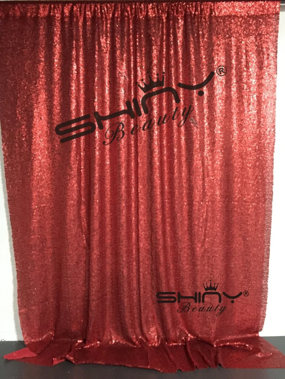 ShinyBeauty 4x6ft Matte Red Sequin Curtains,Blackout Curtain Fabric