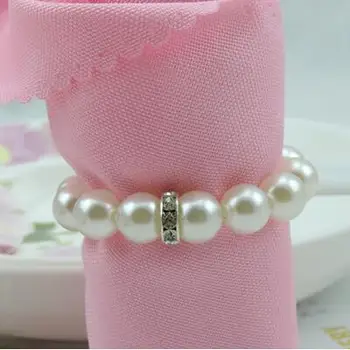 

100pcs/lot White Pearl Diamond Napkin Rings For Hotel Wedding Banquet Table Decoration Accessories Party Supplies