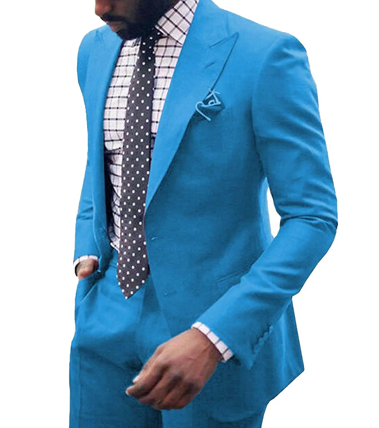Мужской костюм из 2 предметов, лавандовый строгий смокинг с лацканами, два пуговицы, плоский шаферский блейзер для свадьбы(Блейзер+ брюки - Цвет: blue