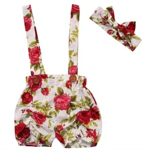 От 6 месяцев до 3 лет Одежда для маленьких девочек, комбинезоны с цветочным принтом; шорты для ребенка ясельного возраста; детские комбинезоны с карманами с красивым принтом комбинезон летний нагрудник брюки повязка на голову, детская одежда