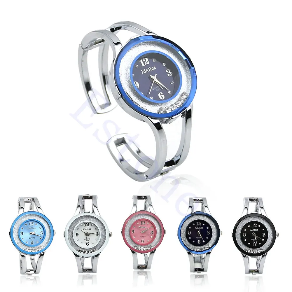 

New Women Bangle Crystal Dial Stainless Steel Quartz Analog Bracelet Wrist Watch