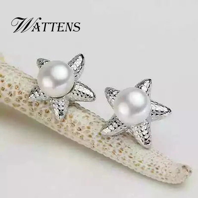 

925 sterling silver Star stud earrings natural freshwater white black pearl earring for women pearl jewelry Wedding party new