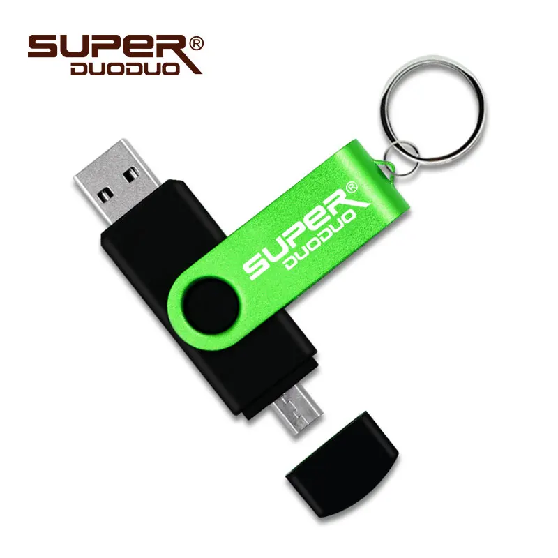 2 в 1 OTG USB флеш-накопитель вращающийся флеш-накопитель 8 ГБ 16 ГБ USB 2,0 U диск 32 Гб 64 Гб 128 ГБ Флешка USB карта памяти с кольцом для ключей - Цвет: Green