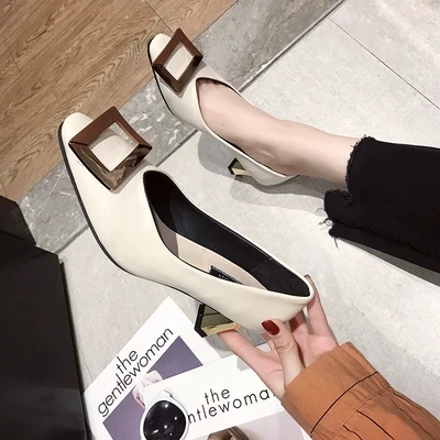 

2019 spring fashion wild women's shoes metal buckle one pedal sexy work shallow mouth single shoes