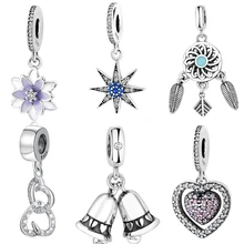Горячая стерлингового серебра 925 Роскошные Очаровательные Подвески-шармы в форме сердца бусины подходят Pandora Шарм браслет ювелирных изделий