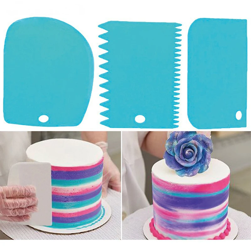 

3PCS/Set DIY Cream Smooth Cake Spatula Baking Tools High Quality Colorful Multifunctional Irregular Teeth Edge Cream Scraper